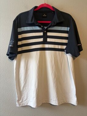 Vuga Mens  L Short Sleeve Performance Navy White Blue Shirt